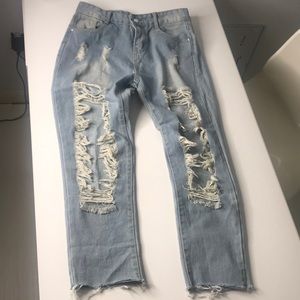 Light wash distressed jeans